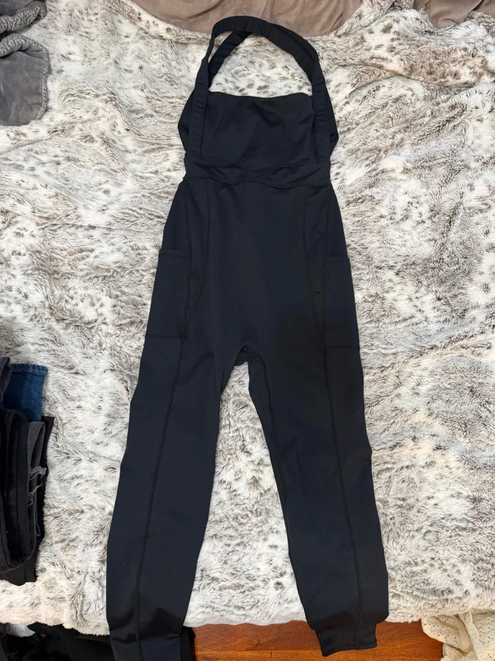 Free People Black High-Waist One Piece (yoga pant material)